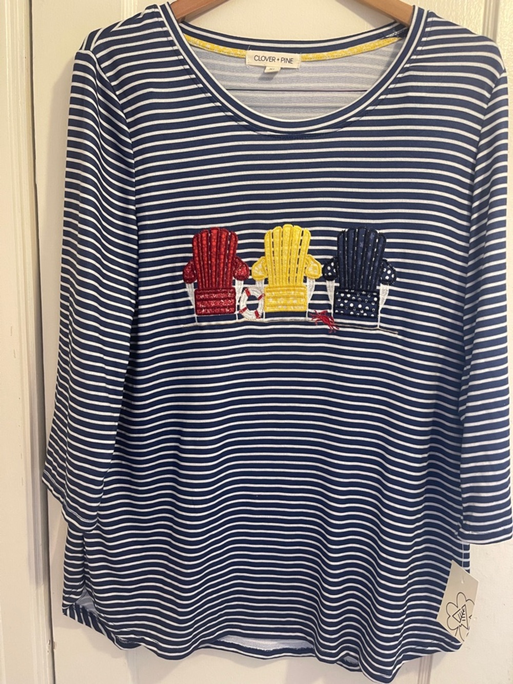 Clover + Pine Navy Stripe Tee with Nautical Chair Appliqué (item 54)